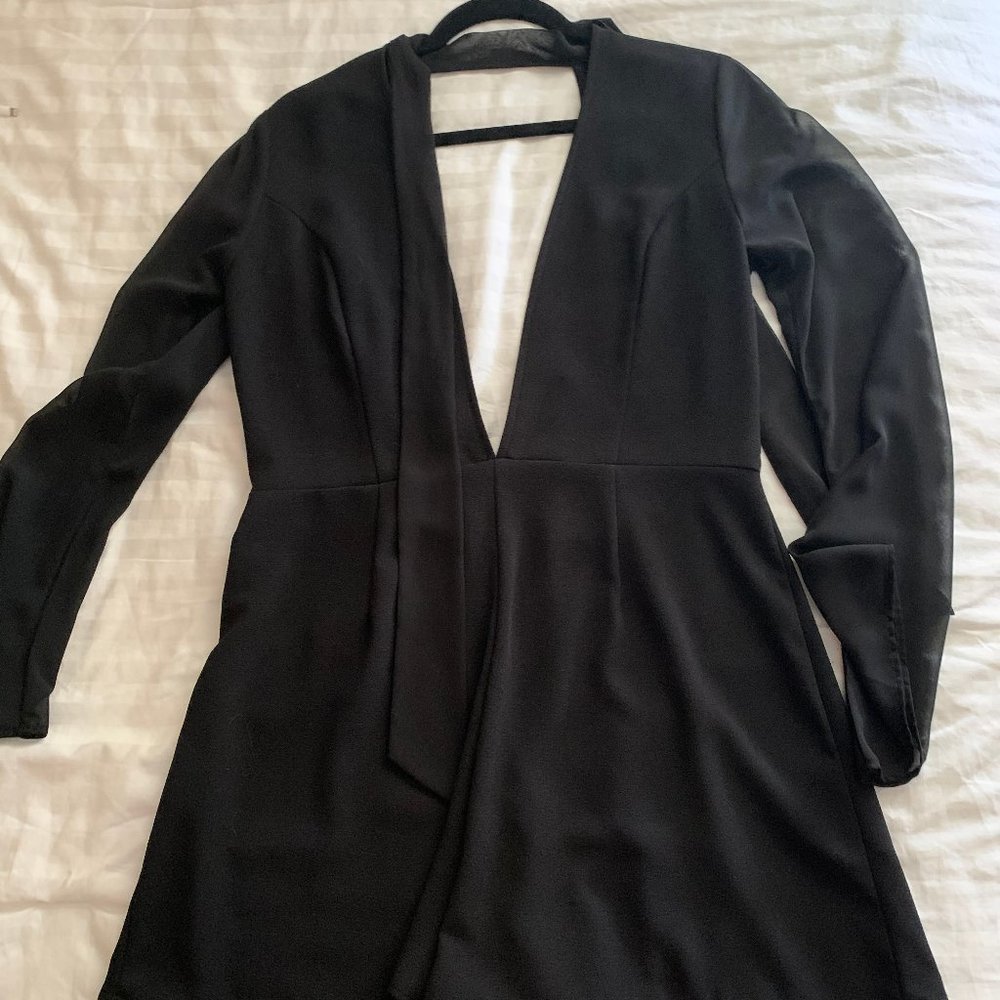 Deep-V Long Sleeved Black Romper
